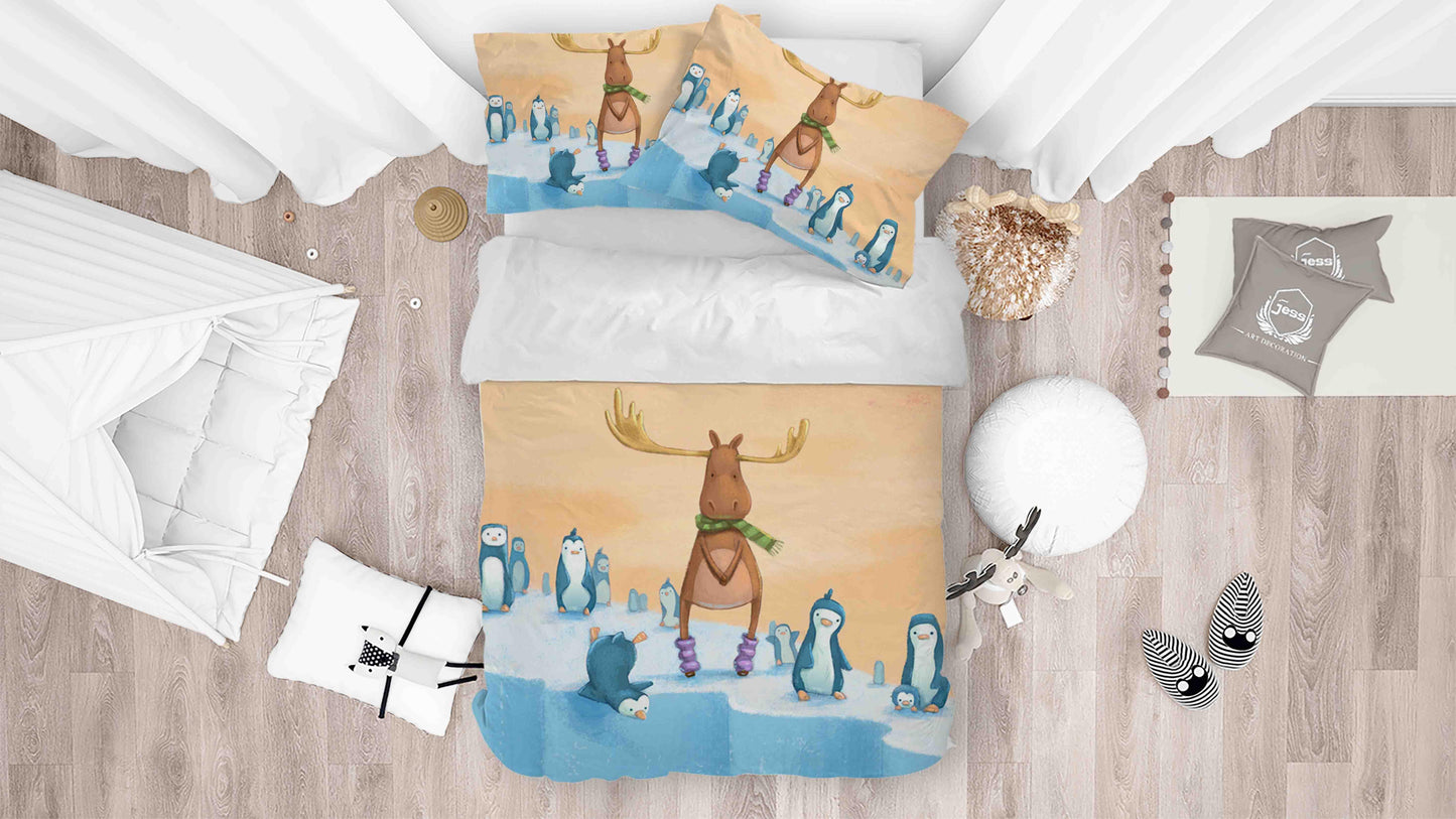 3D Cartoon Penguin Elk Quilt Cover Set Bedding Set Duvet Cover Pillowcases SF046