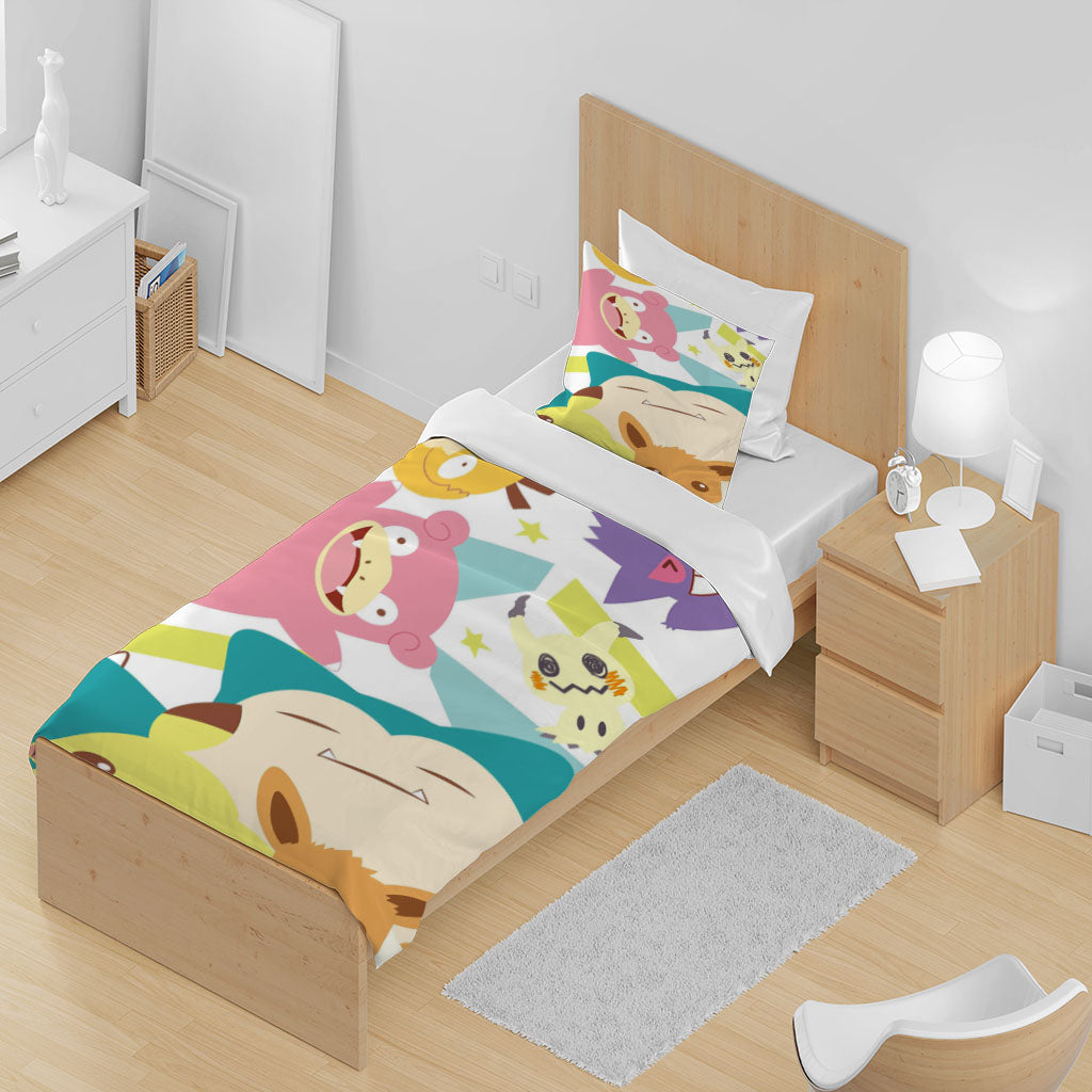 3D Cartoon Pikachu Bear Star Quilt Cover Set Bedding Set Duvet Cover Pillowcase 1413