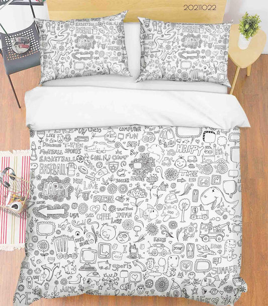 3D Cartoon Grey Illustration Graffiti Quilt Cover Set Bedding Set Duvet Cover Pillowcases 87