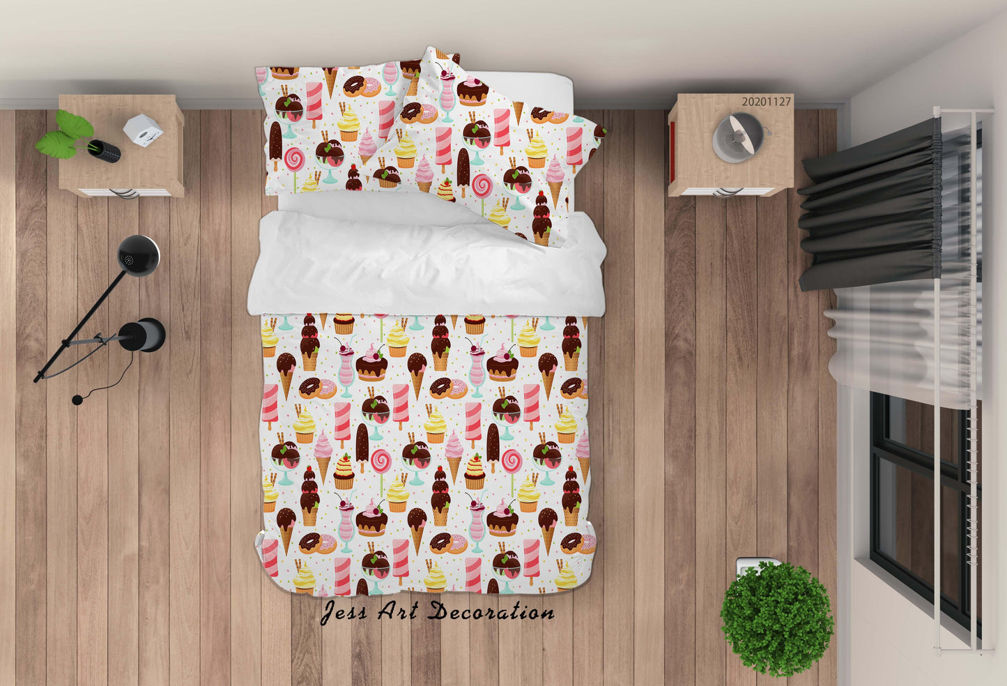 3D Cartoon Colorful Ice Cream Cupcake Pattern Quilt Cover Set Bedding Set Duvet Cover Pillowcases LXL