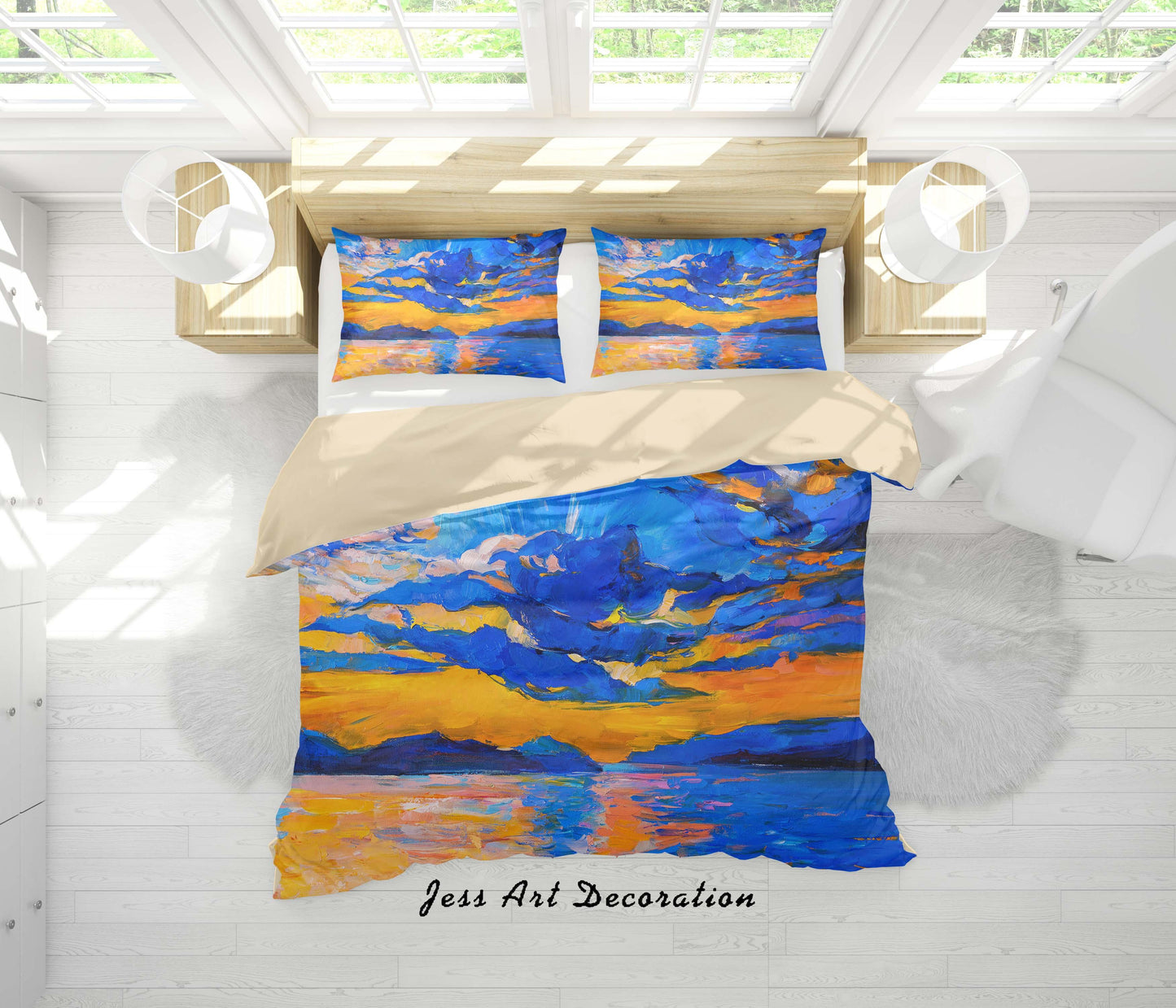 3D  Sky Sea Blue Oil Painting Quilt Cover Set Bedding Set Duvet Cover Pillowcases 074 LQH