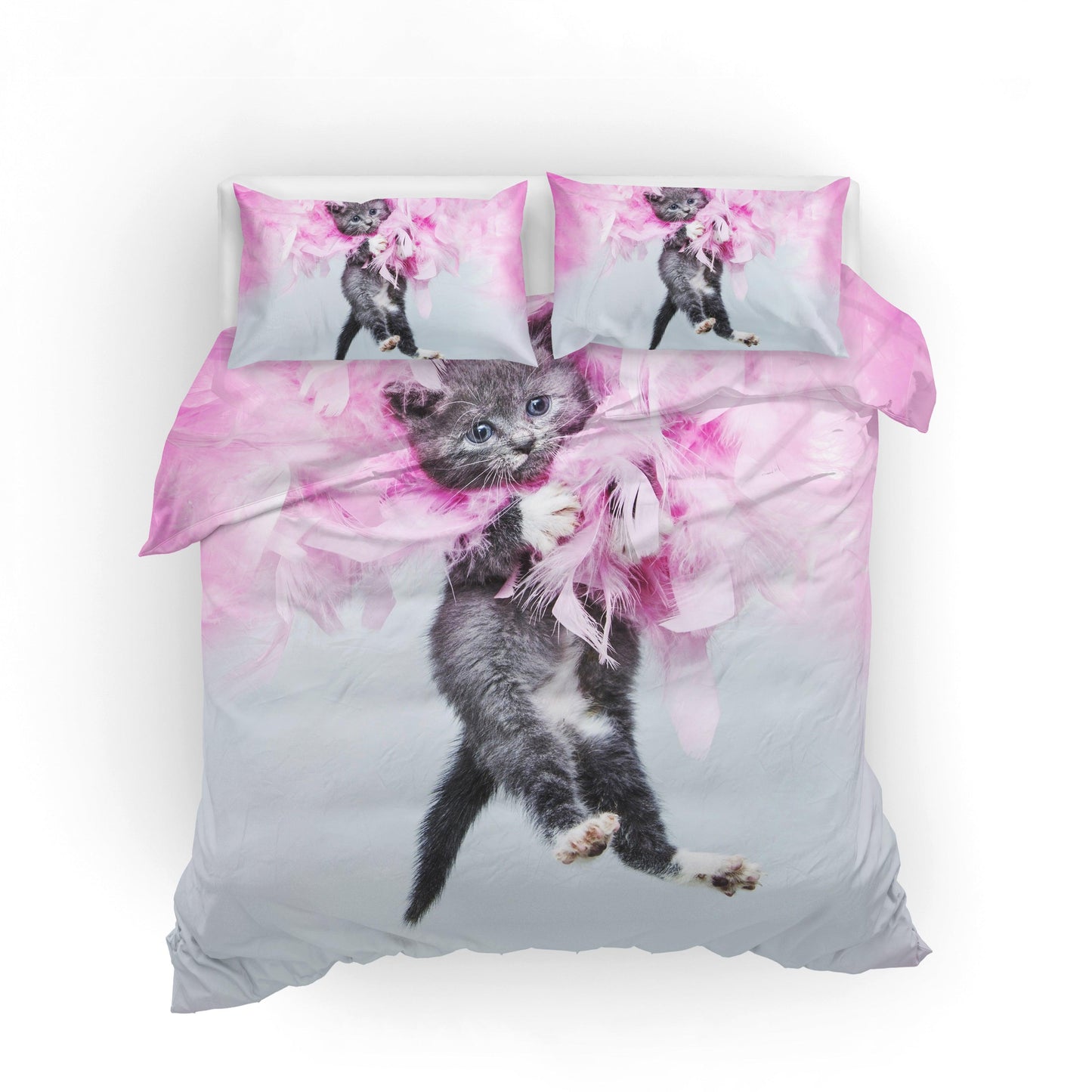 3D Black Cat Pink Floral Quilt Cover Set Bedding Set Pillowcases 55