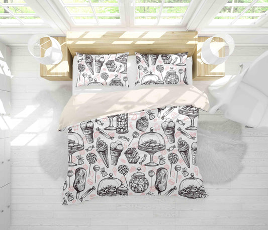 3D Black White Ice Cream Dessert Lollipop Quilt Cover Set Bedding Set Pillowcases 52