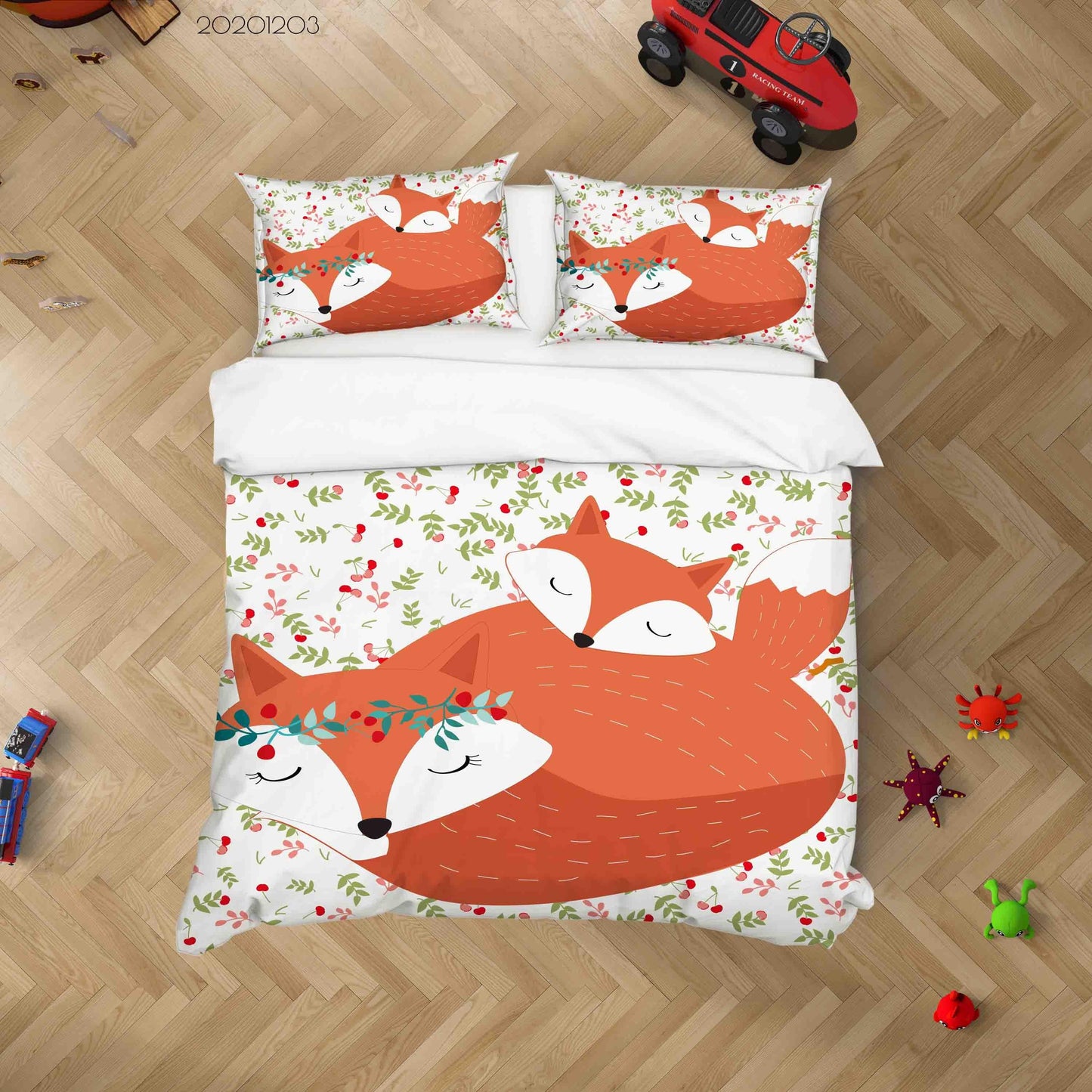 3D Cartoon Hand Drawn Floral Plant Sleeping Fox Animal Quilt Cover Set Bedding Set Duvet Cover Pillowcases LXL