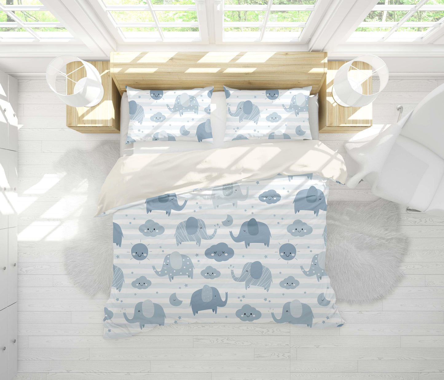 3D Cartoon Elephant Blue Animal Quilt Cover Set Bedding Set Duvet Cover Pillowcases LXL