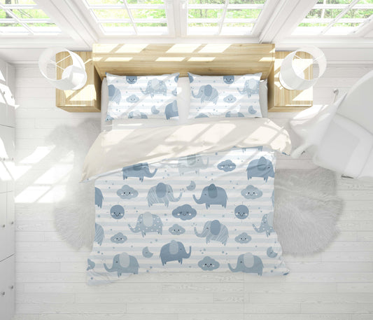 3D Cartoon Elephant Blue Animal Quilt Cover Set Bedding Set Duvet Cover Pillowcases LXL