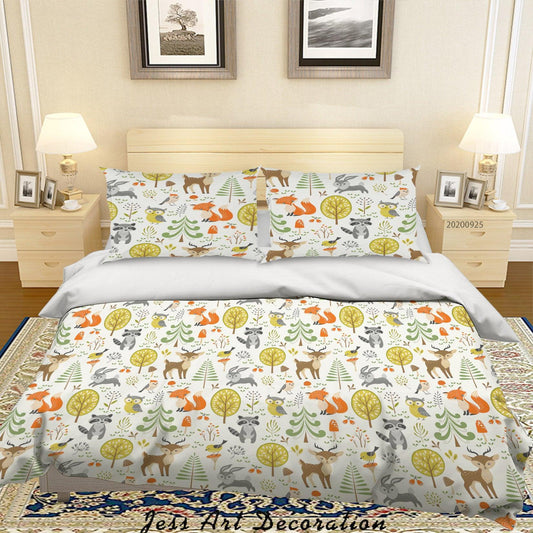 3D Cartoon Animal Fox Tree Pattern Quilt Cover Set Bedding Set Duvet Cover Pillowcases WJ 6445