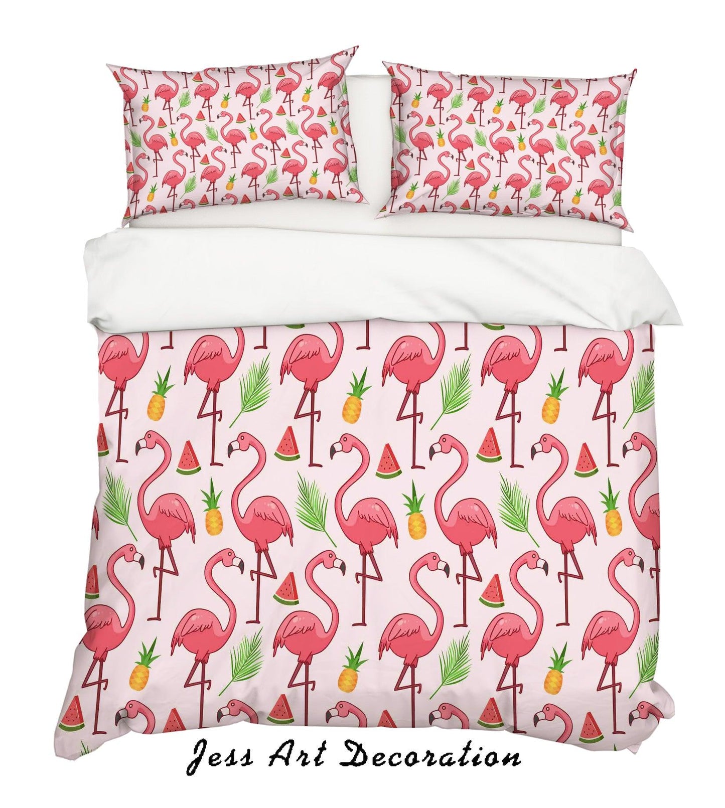 3D Cartoon Flamingo Watermelon Pink Quilt Cover Set Bedding Set Pillowcases 30