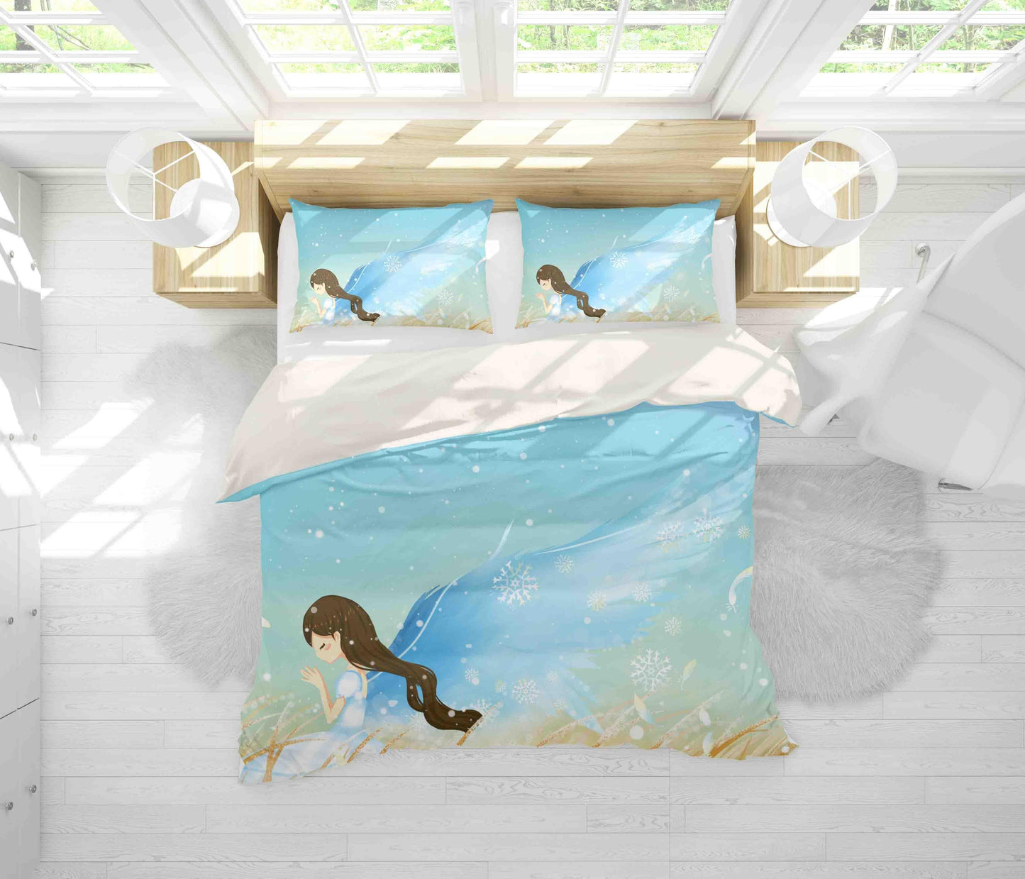 3D Blue Girl Angel Wings Quilt Cover Set Bedding Set Pillowcases 111