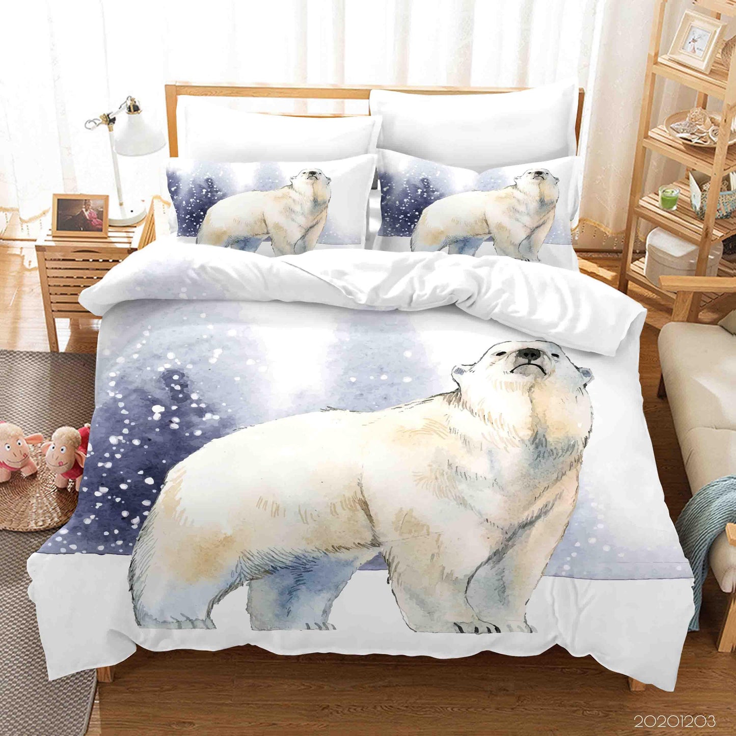 3D Cartoon Hand Drawn Snowing Polar Bear Animal Quilt Cover Set Bedding Set Duvet Cover Pillowcases LXL