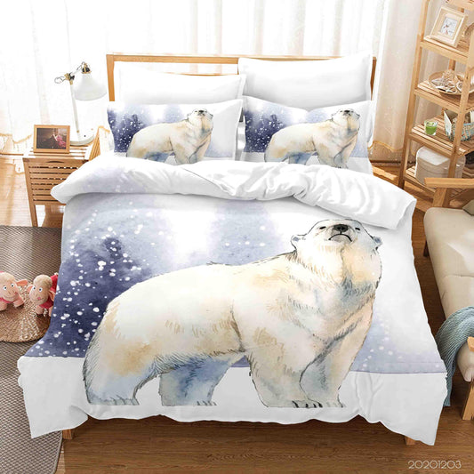3D Cartoon Hand Drawn Snowing Polar Bear Animal Quilt Cover Set Bedding Set Duvet Cover Pillowcases LXL
