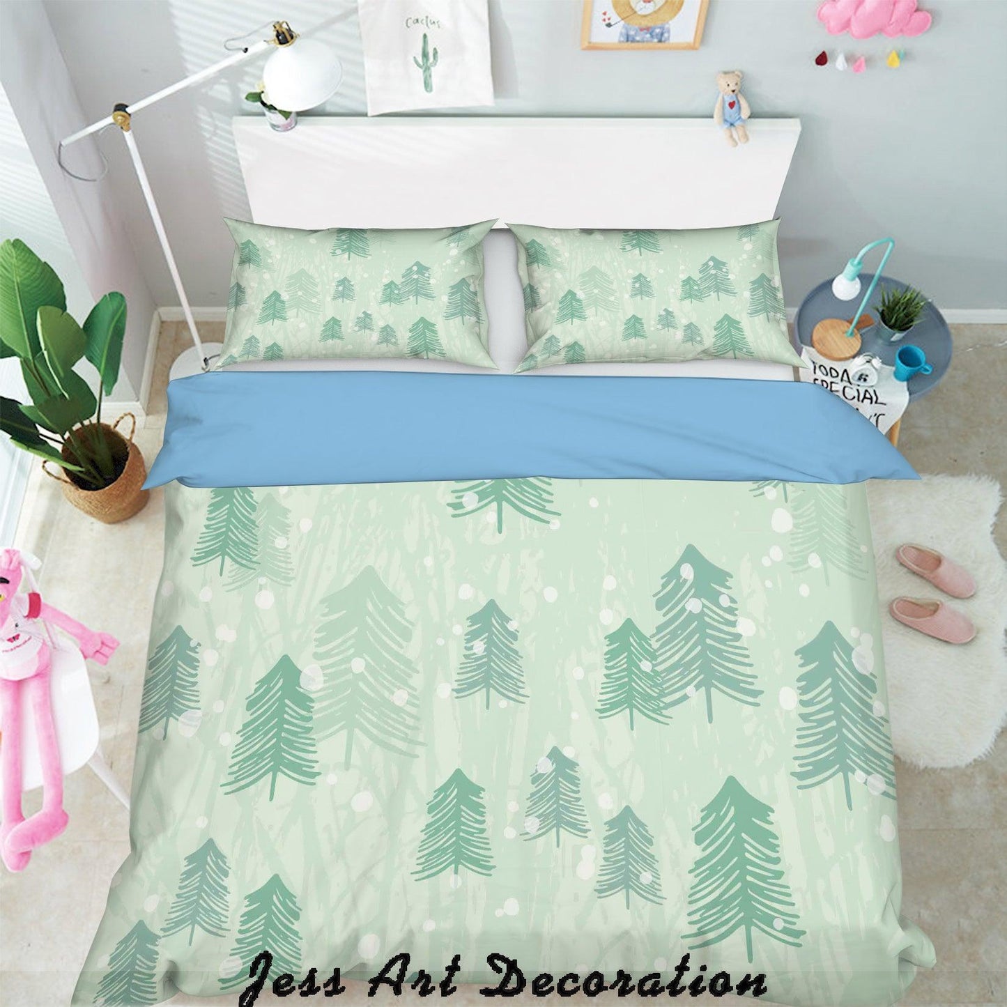 3D Cartoon Green Forest Quilt Cover Set Bedding Set Pillowcases 348