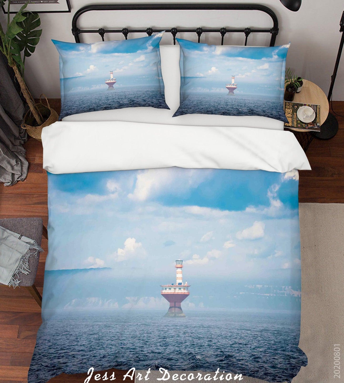 3D Blue Sky Sea Lighthouse Quilt Cover Set Bedding Set Duvet Cover Pillowcases LXL 255