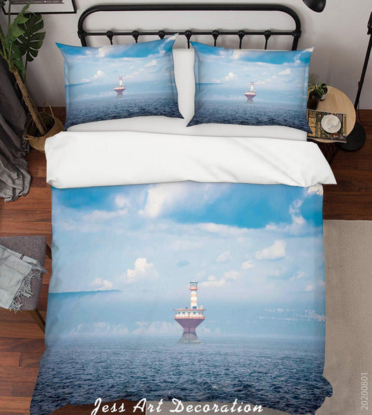 3D Blue Sky Sea Lighthouse Quilt Cover Set Bedding Set Duvet Cover Pillowcases LXL 255