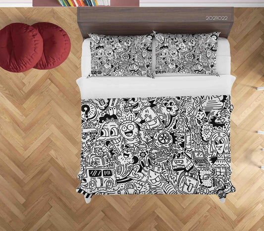 3D Abstract Gray Monster Graffiti Quilt Cover Set Bedding Set Duvet Cover Pillowcases 18