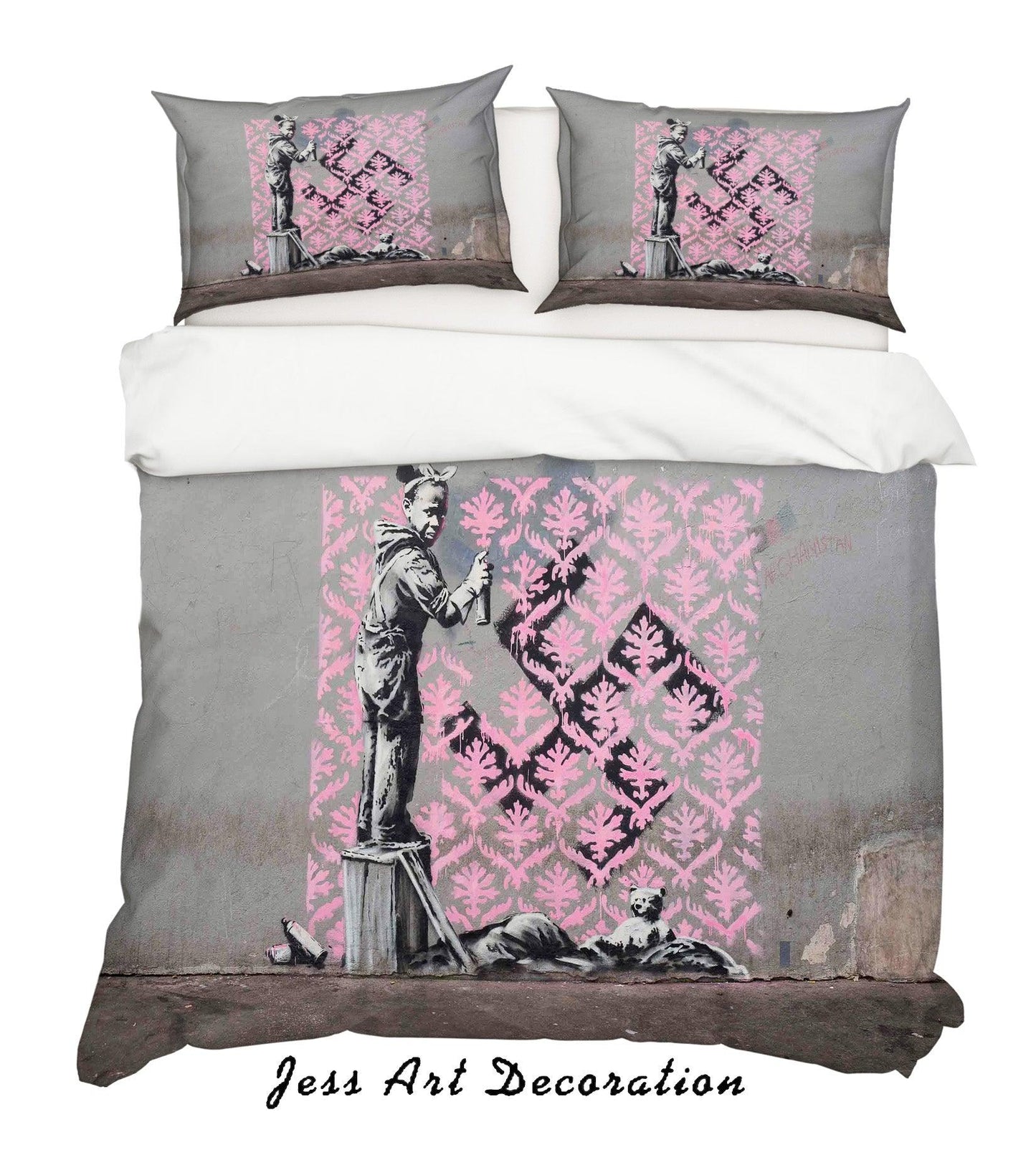 3D Banksy Floral Pattern Pink Girl Quilt Cover Set Bedding Set Duvet Cover Pillowcases  ZY D27
