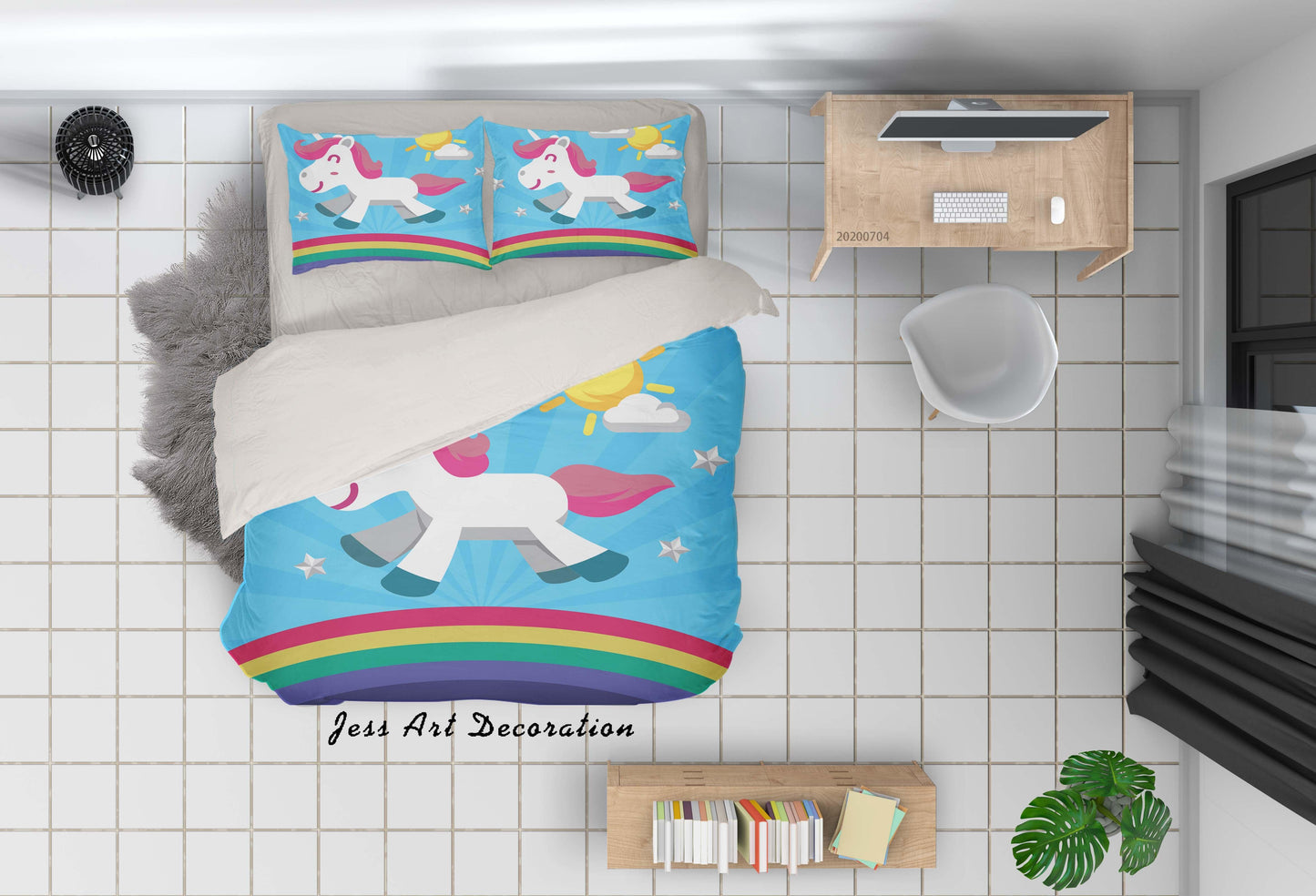 3D Blue Rainbow Unicorn Quilt Cover Set Bedding Set Duvet Cover Pillowcases SF63