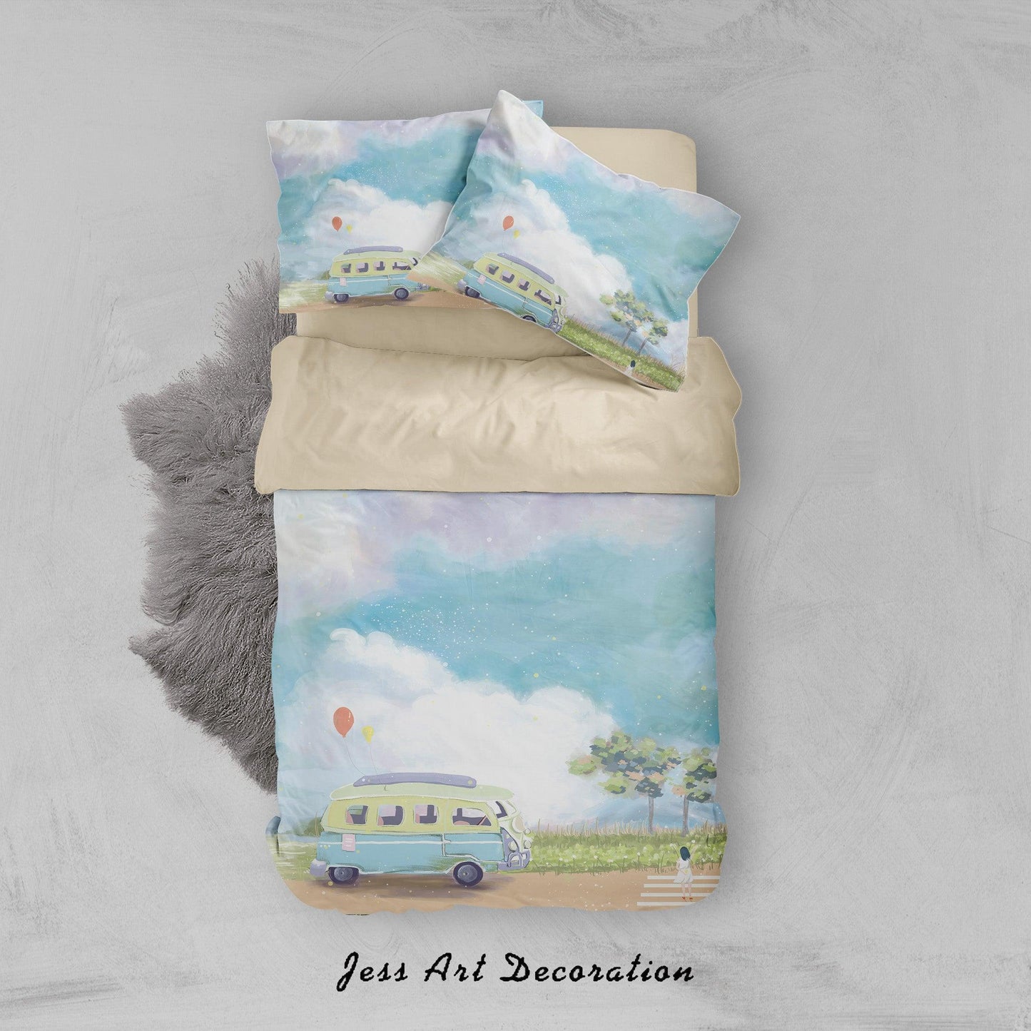3D Blue Sky White Cloud Car Painting Quilt Cover Set Bedding Set Duvet Cover Pillowcases A414 LQH