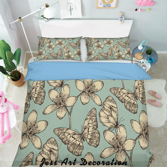 3D Black White Flowers Butterfly Pattern Quilt Cover Set Bedding Set Pillowcases 70