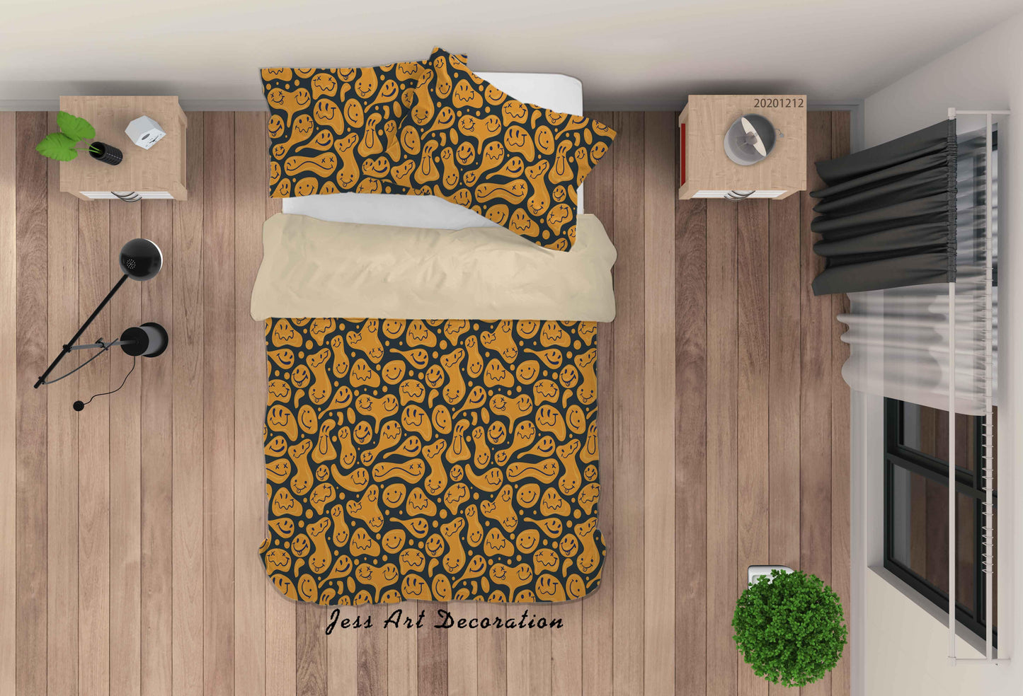 3D Cartoon Different Distorted Smile Emoticons Pattern Background Quilt Cover Set Bedding Set Duvet Cover Pillowcases LXL