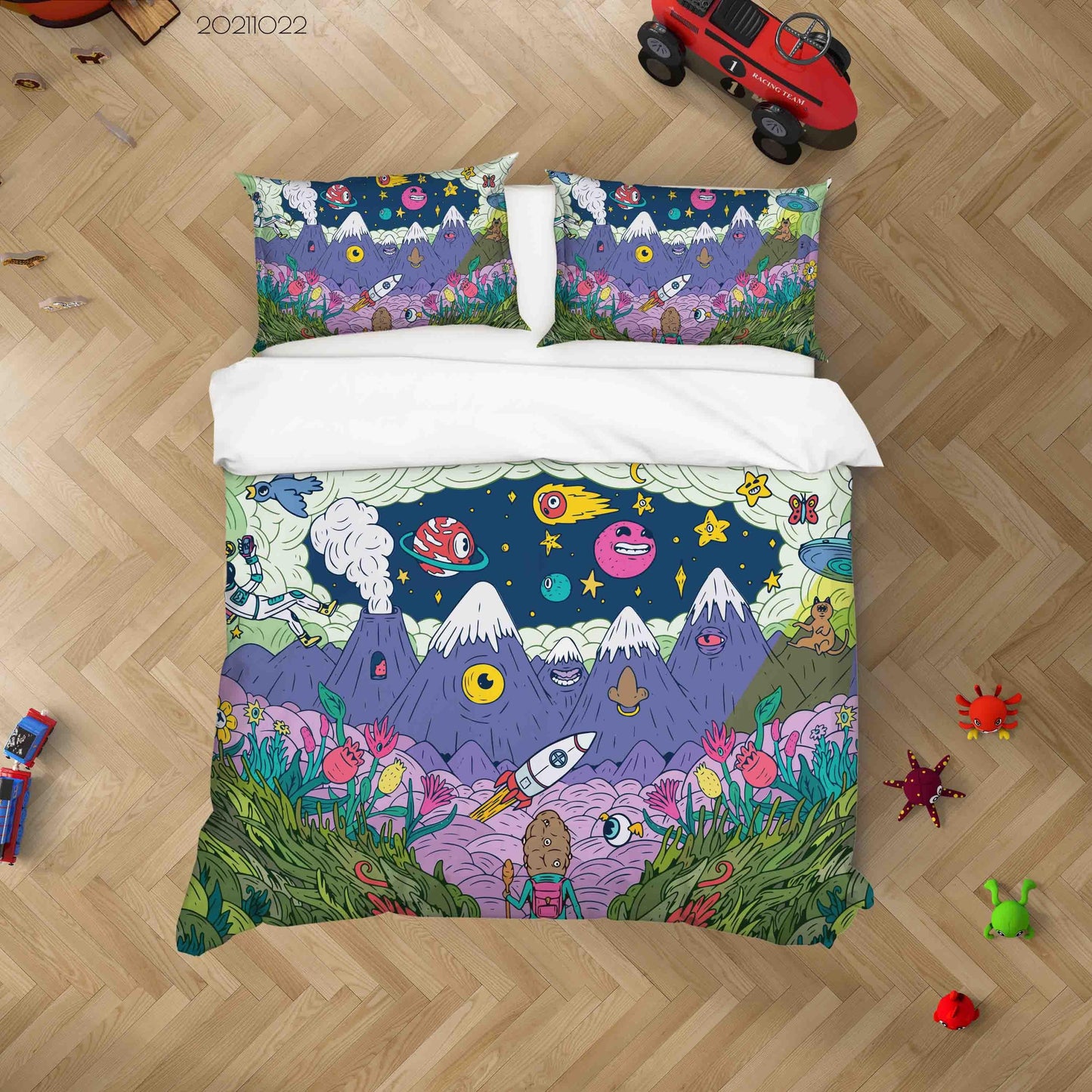 3D Abstract Color Space Rocket Planet Graffiti Quilt Cover Set Bedding Set Duvet Cover Pillowcases 15