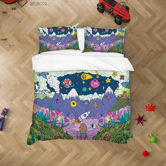 3D Abstract Color Space Rocket Planet Graffiti Quilt Cover Set Bedding Set Duvet Cover Pillowcases 15