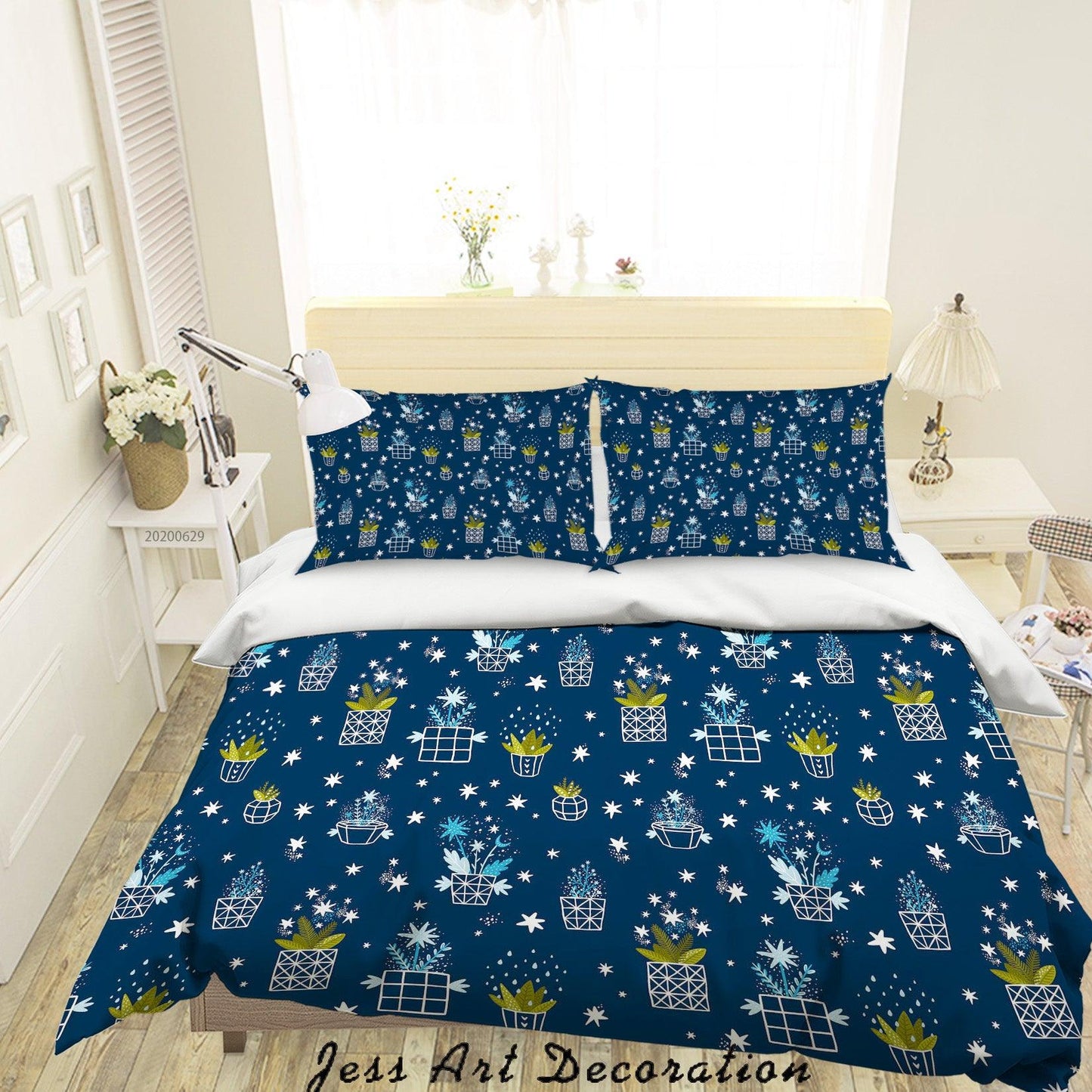 3D Blue Star Potted Plants Floral Quilt Cover Set Bedding Set Duvet Cover Pillowcases SF65