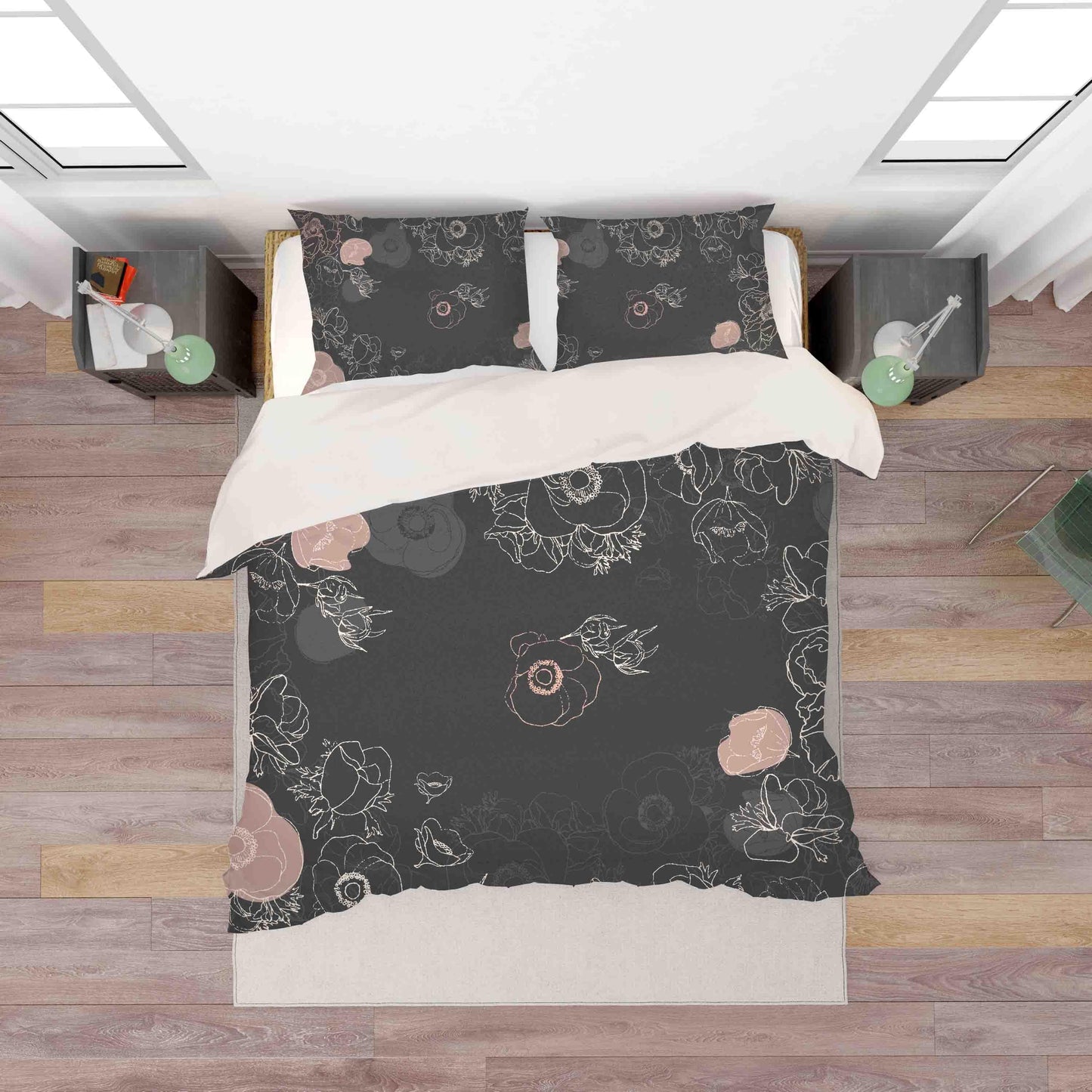 3D Black Floral Quilt Cover Set Bedding Set Pillowcases 30