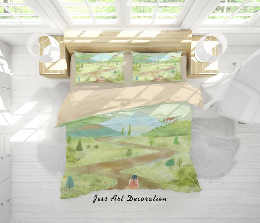 3D Cartoon Grass Road Girl Painting Quilt Cover Set Bedding Set Duvet Cover Pillowcases A573 LQH