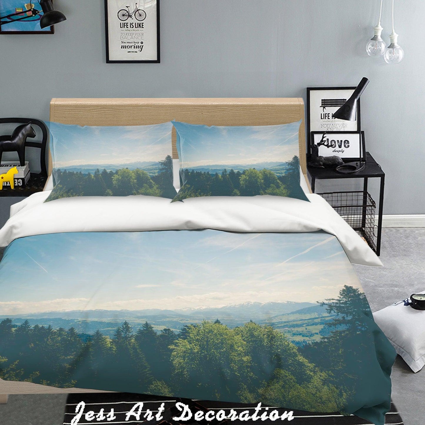 3D Blue Sky Green Forest Scenery Quilt Cover Set Bedding Set Pillowcases  89