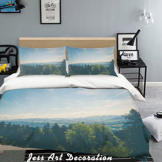 3D Blue Sky Green Forest Scenery Quilt Cover Set Bedding Set Pillowcases  89