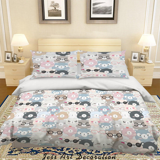 3D Cartoon Animal Bear Pattern Quilt Cover Set Bedding Set Duvet Cover Pillowcases WJ 6408