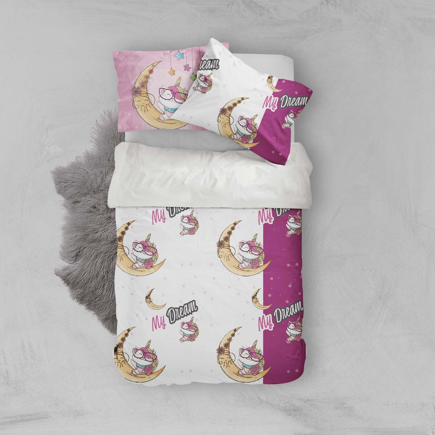 3D Cartoon Caticorn Unicorn Moon Quilt Cover Set Bedding Set Pillowcases 44