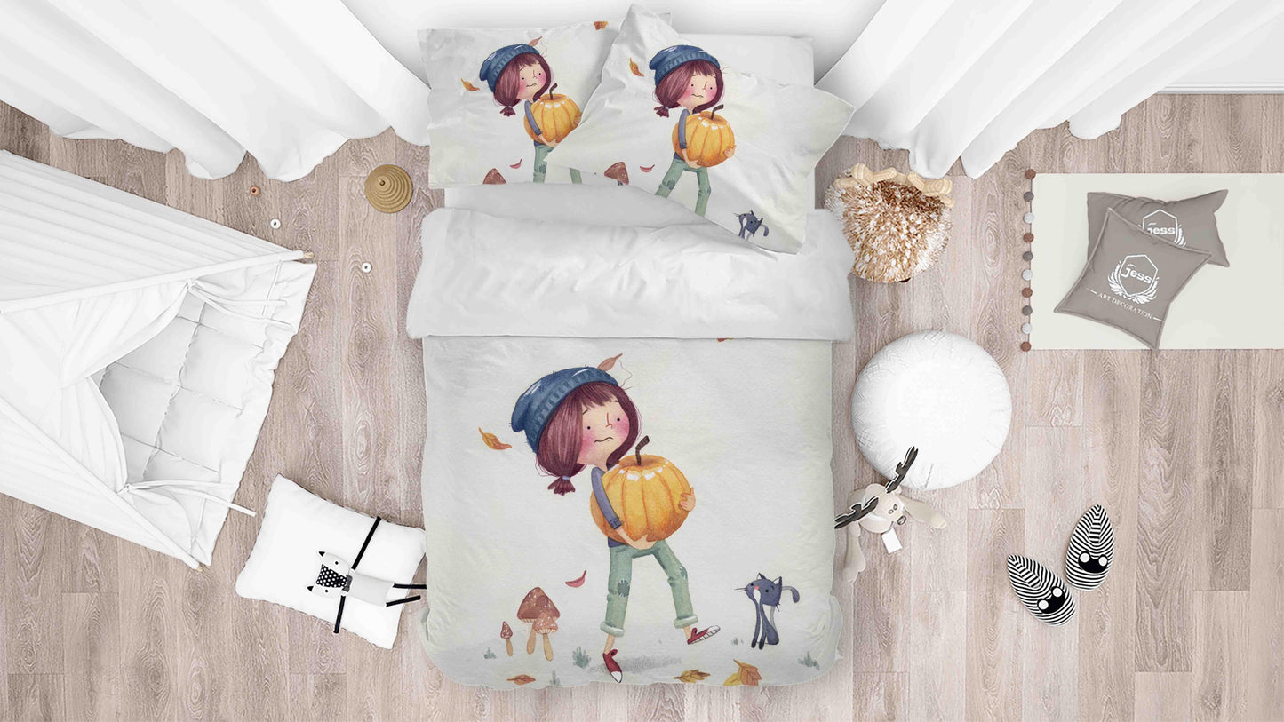 3D Cartoon Girl Pumpkin Cat Quilt Cover Set Bedding Set Duvet Cover Pillowcases SF050