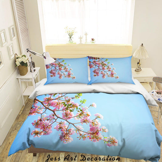 3D Blue Sky Cherry Blossom Flowering Branch Quilt Cover Set Bedding Set Duvet Cover Pillowcases 206