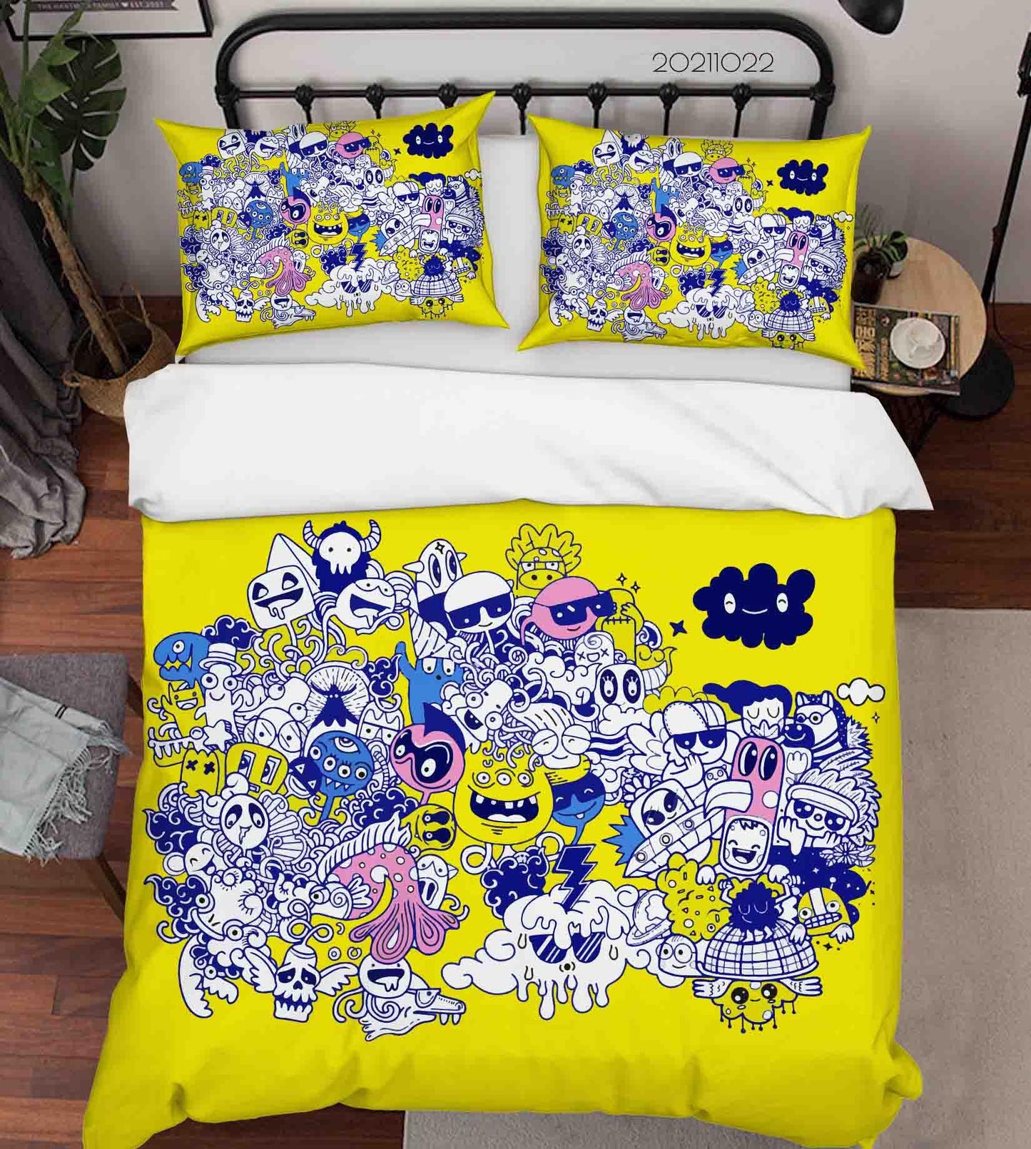 3D Abstract Yellow Monster Artistic Graffiti Quilt Cover Set Bedding Set Duvet Cover Pillowcases 94