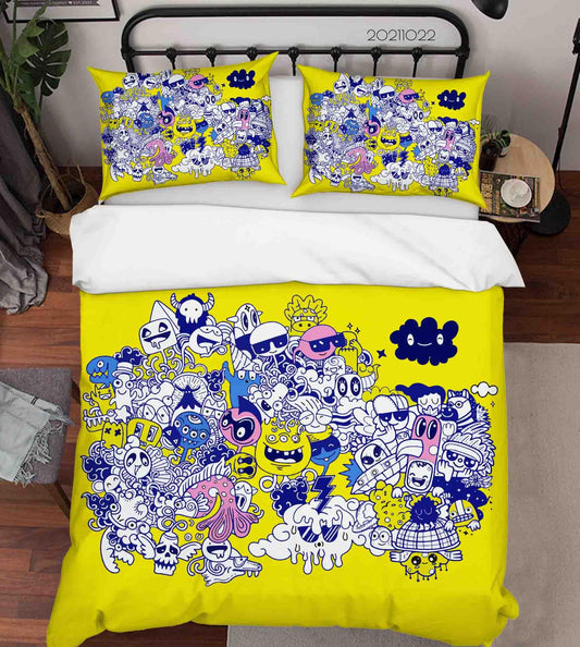 3D Abstract Yellow Monster Artistic Graffiti Quilt Cover Set Bedding Set Duvet Cover Pillowcases 94
