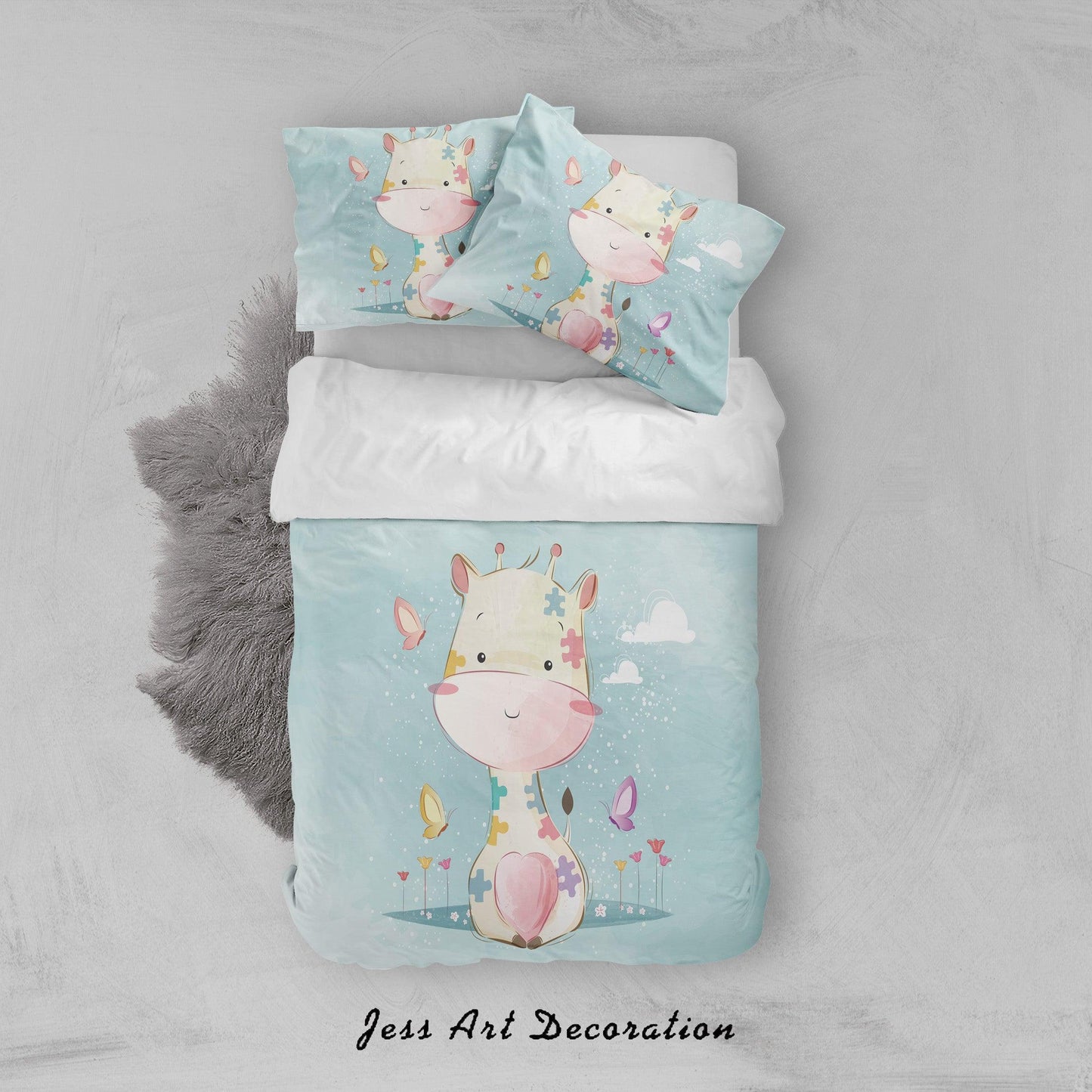 3D Blue Giraffe Quilt Cover Set Bedding Set Duvet Cover Pillowcases SF9