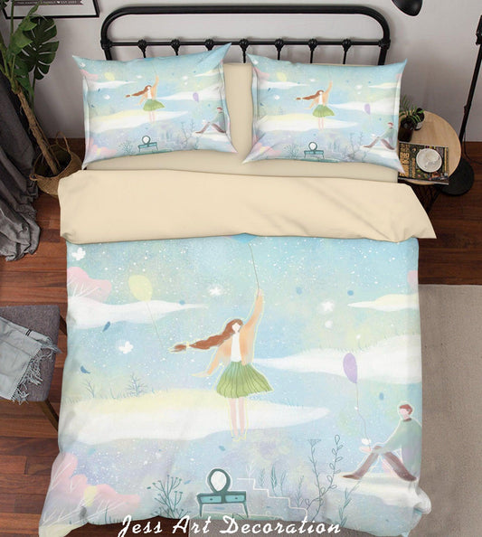 3D Boy Girl Snow Balloon Painting Quilt Cover Set Bedding Set Duvet Cover Pillowcases A467 LQH