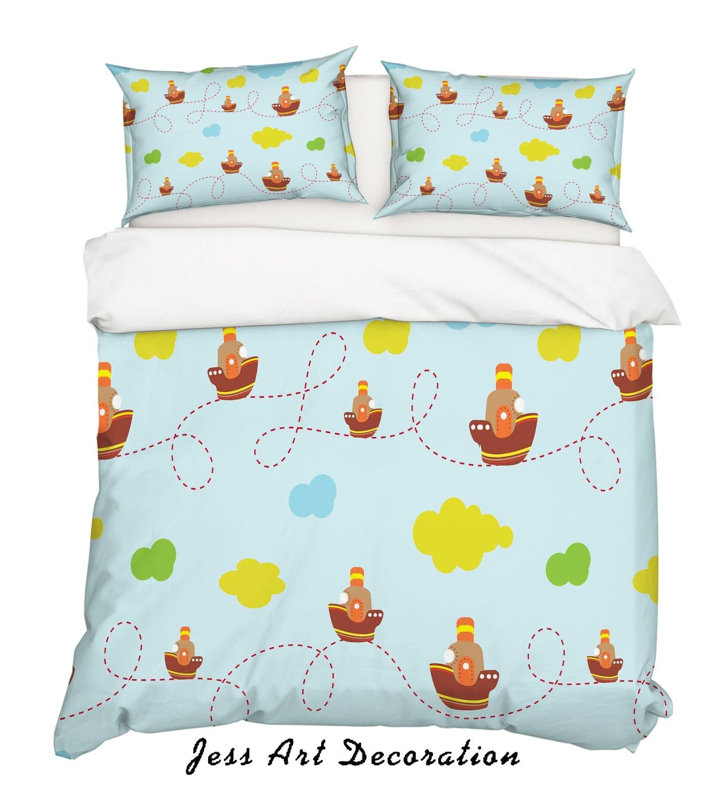 3D Cartoon Boat Cloud Quilt Cover Set Bedding Set Pillowcases 13