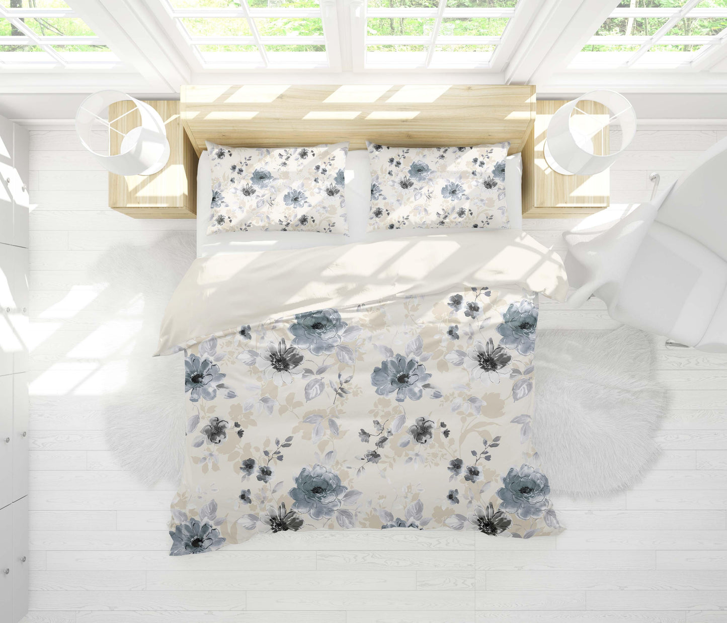 3D Blue Ink Floral Quilt Cover Set Bedding Set Pillowcases 14