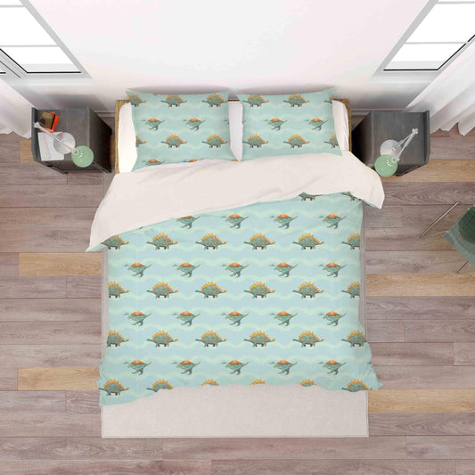 3D Cartoon Dinosaurs Pattern Green Background Quilt Cover Set Bedding Set Pillowcases  74