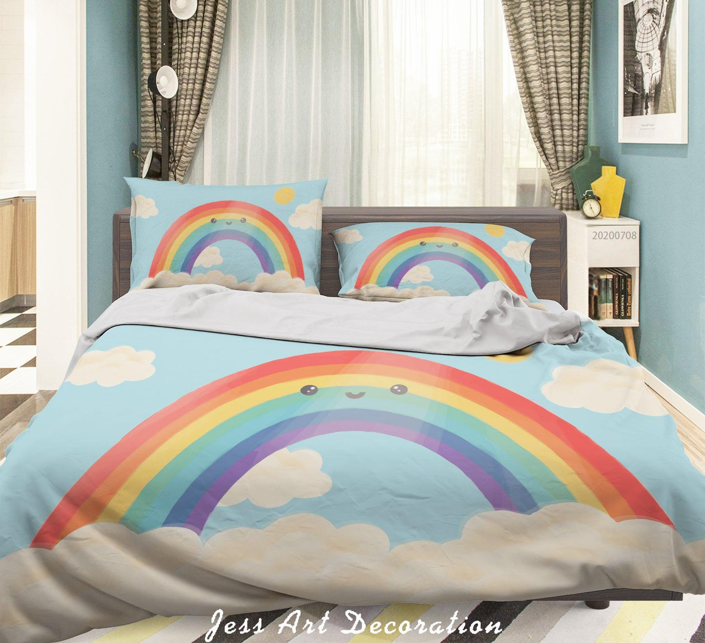 3D Blue Clouds Rainbow Quilt Cover Set Bedding Set Duvet Cover Pillowcases SF26