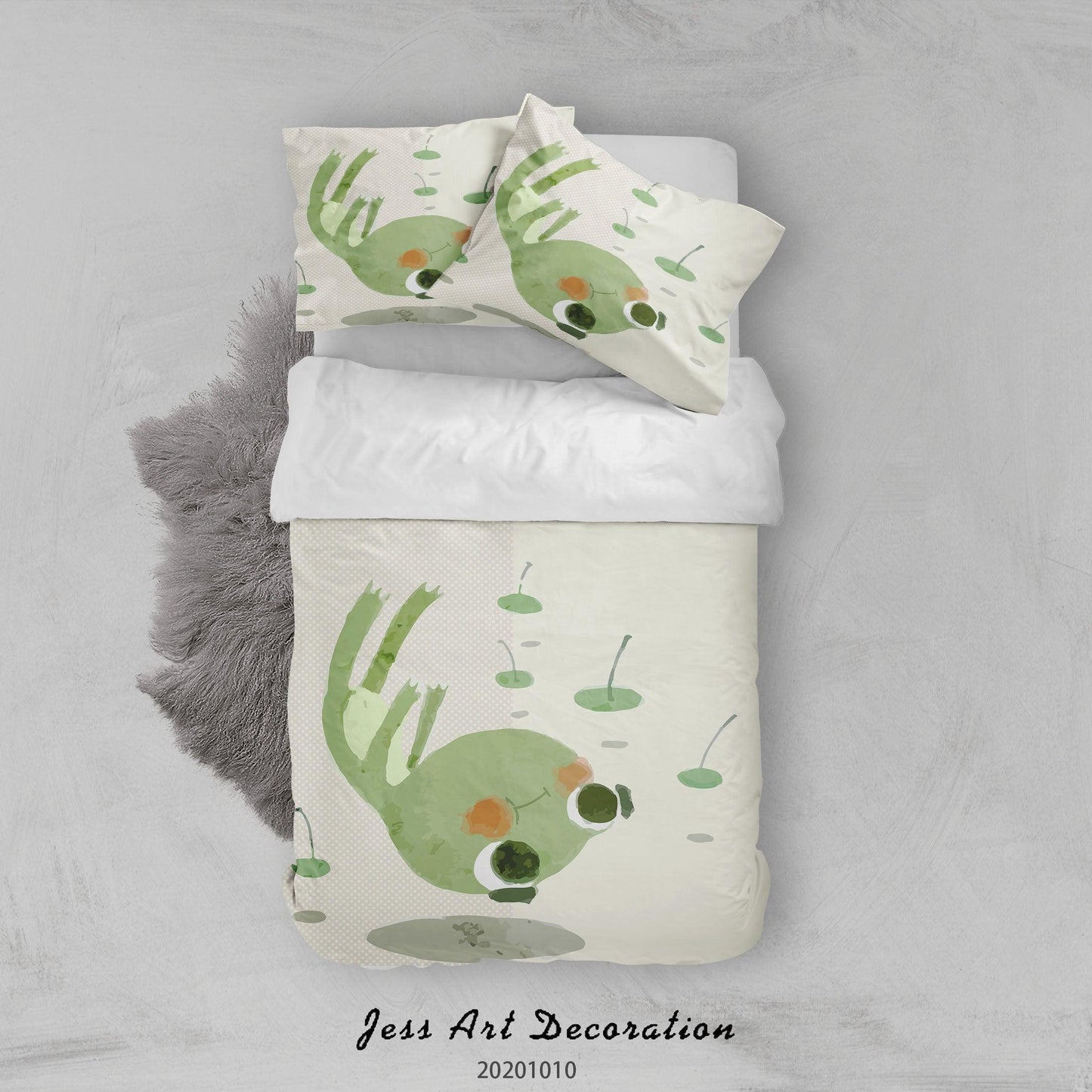 3D Cartoon Cute Animal Frog Quilt Cover Set Bedding Set Duvet Cover Pillowcases WJ 9576