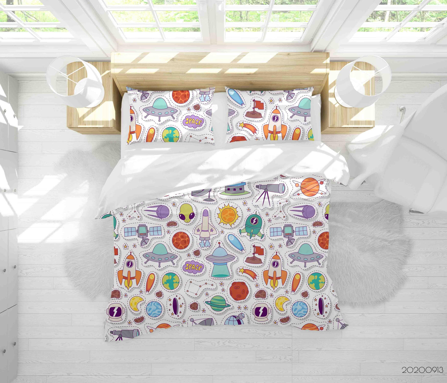 3D Cartoon Astronomy Space Pattern Quilt Cover Set Bedding Set Duvet Cover Pillowcases WJ 1808
