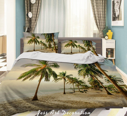 3D Beach Coconut Tree Landscape Quilt Cover Set Bedding Set Duvet Cover Pillowcases 193