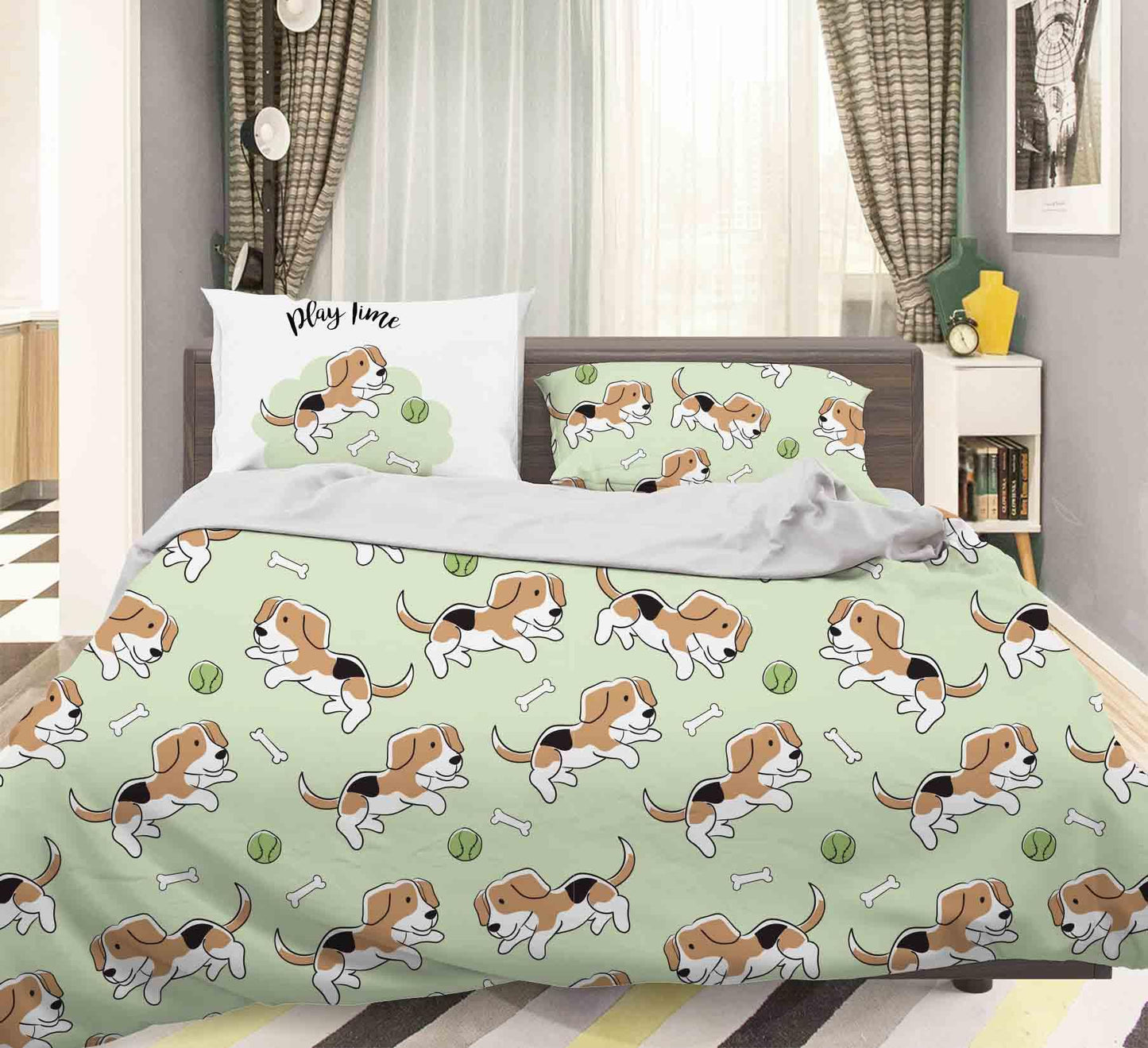 3D Cartoon Dog Green Quilt Cover Set Bedding Set Pillowcases 107