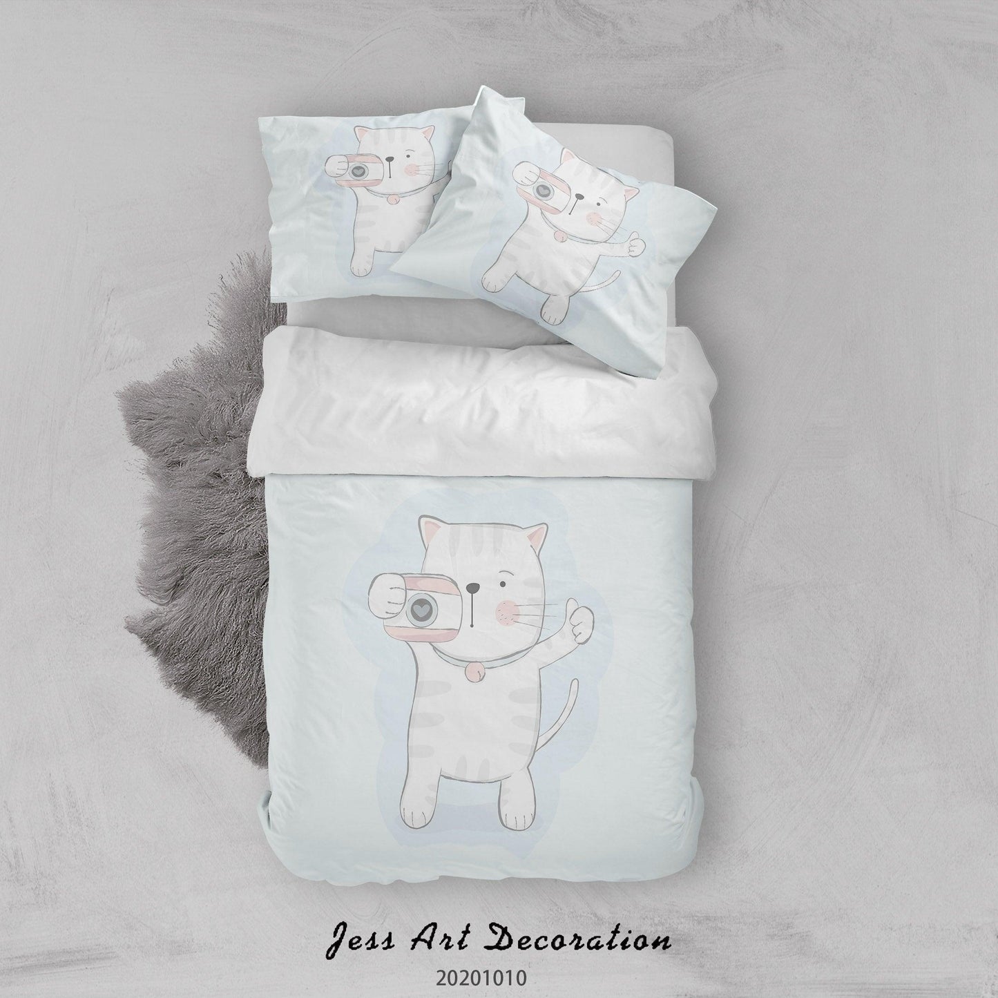 3D Cartoon Cute Animal Cat Camera Quilt Cover Set Bedding Set Duvet Cover Pillowcases WJ 9511
