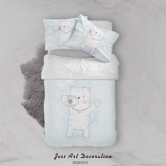 3D Cartoon Cute Animal Cat Camera Quilt Cover Set Bedding Set Duvet Cover Pillowcases WJ 9511