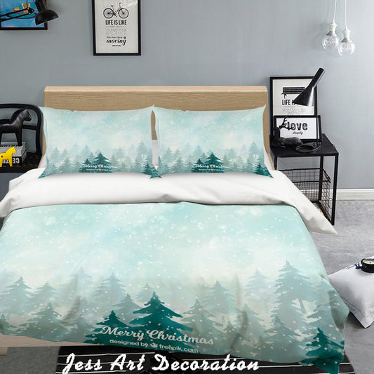 3D Cartoon Green Forest Snow Quilt Cover Set Bedding Set Pillowcases 36